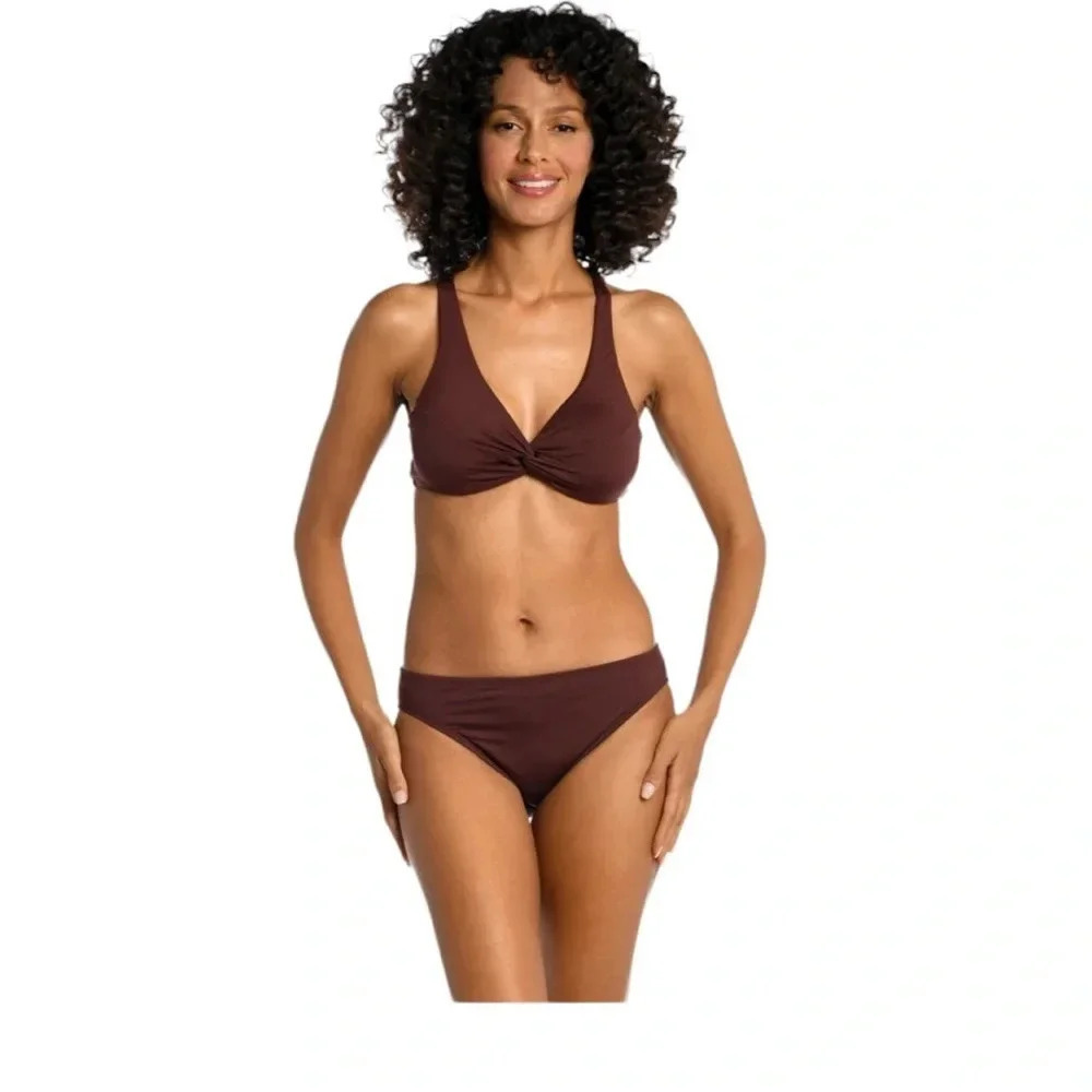 La Blanca Swim Top Twist Front Island Goddess Underwire Java Brown Size 4 New